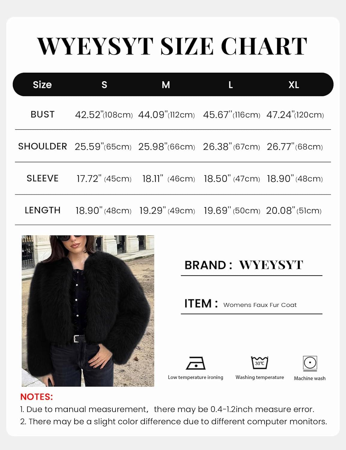 imageWyeysyt Womens Faux Fur Coat Cropped Fur Jacket Fluffy Long Sleeve Open Front Fuzzy Winter Warm OuterwearBlack