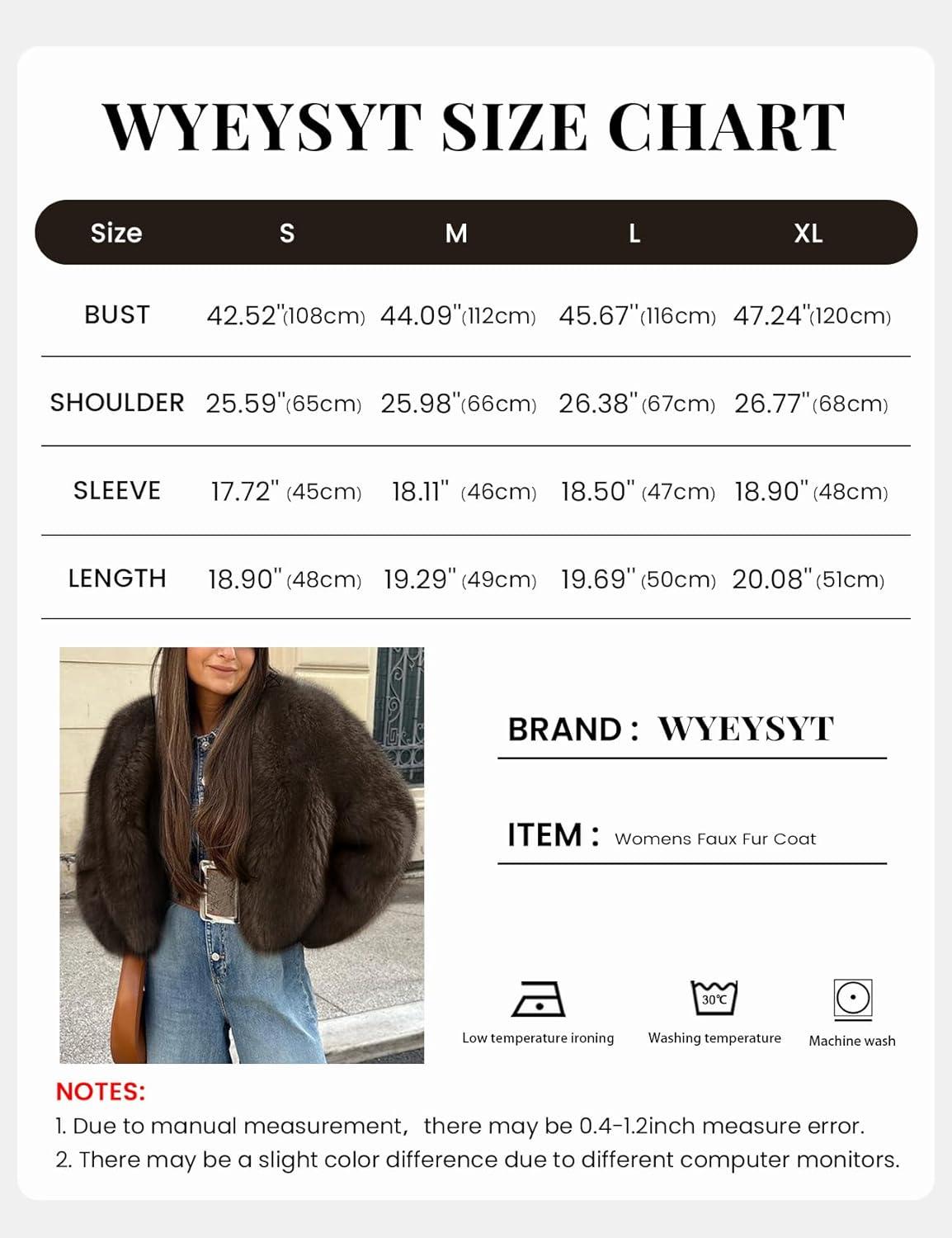 imageWyeysyt Womens Faux Fur Coat Cropped Fur Jacket Fluffy Long Sleeve Open Front Fuzzy Winter Warm OuterwearBrown