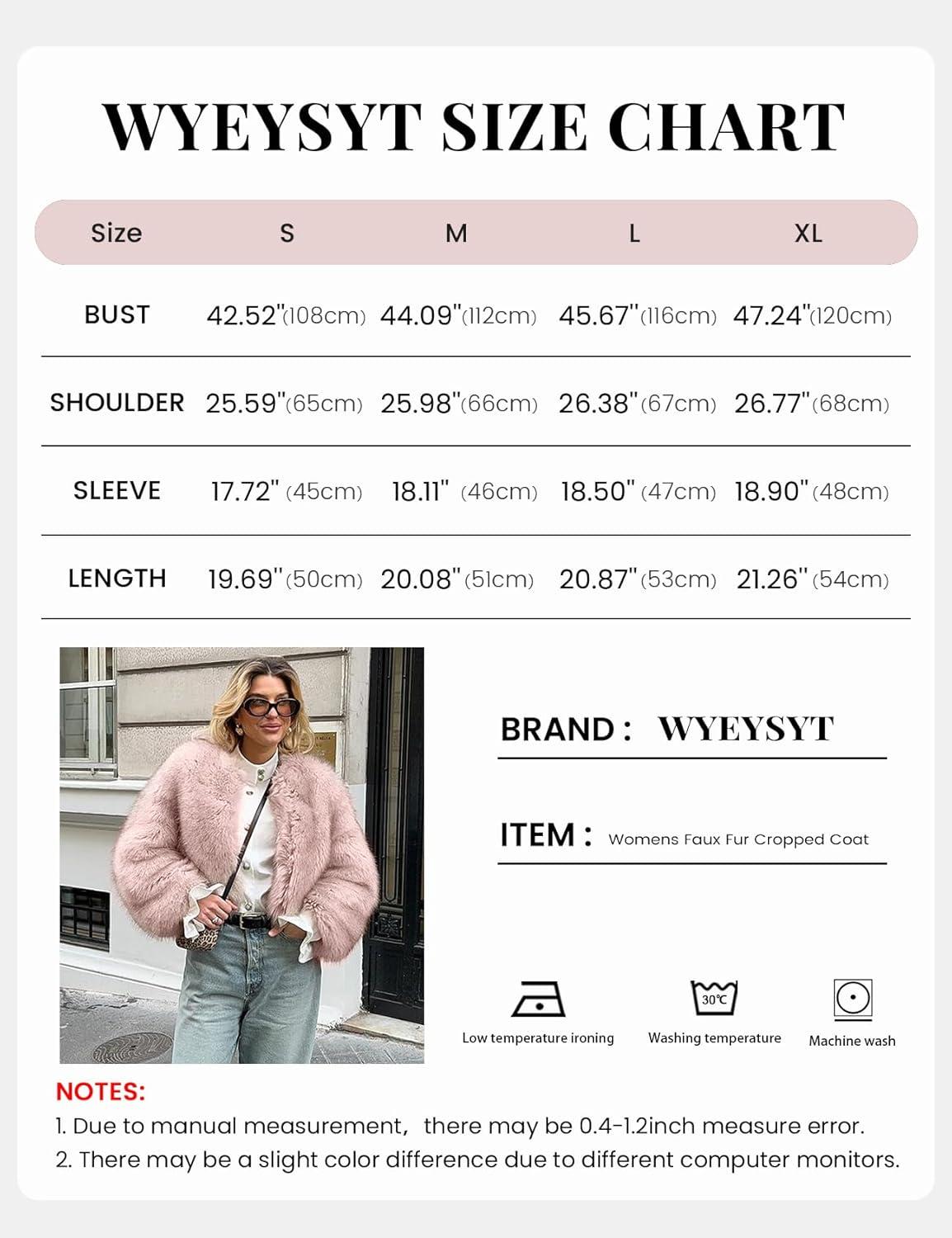 imageWyeysyt Womens Faux Fur Coat Cropped Fur Jacket Fluffy Long Sleeve Open Front Fuzzy Winter Warm OuterwearPink