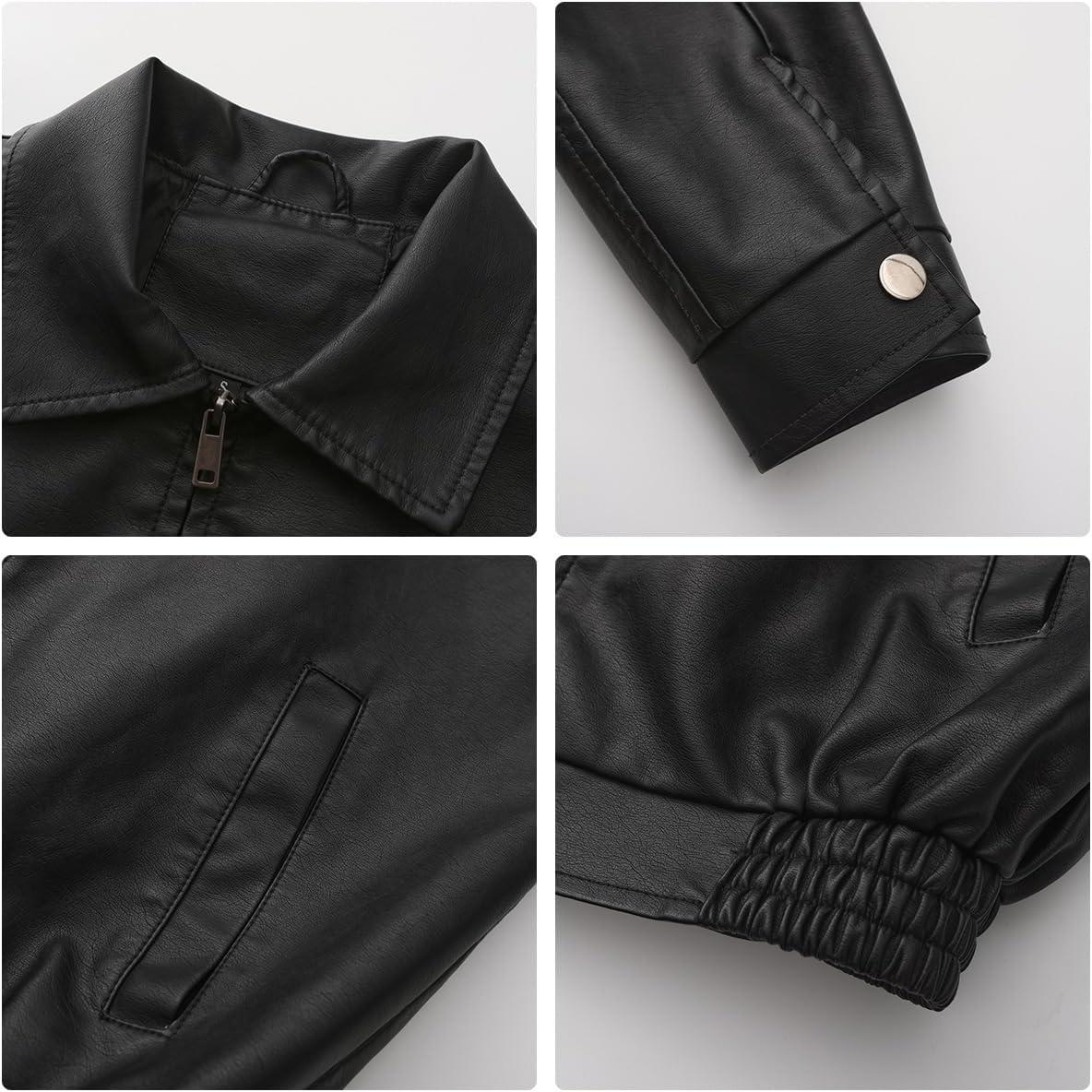 imagehathne Womens Oversized Leather Jackets Faux Zip Up Fall Fashion Motorcycle Jackets Coats Winter ClothesBlack
