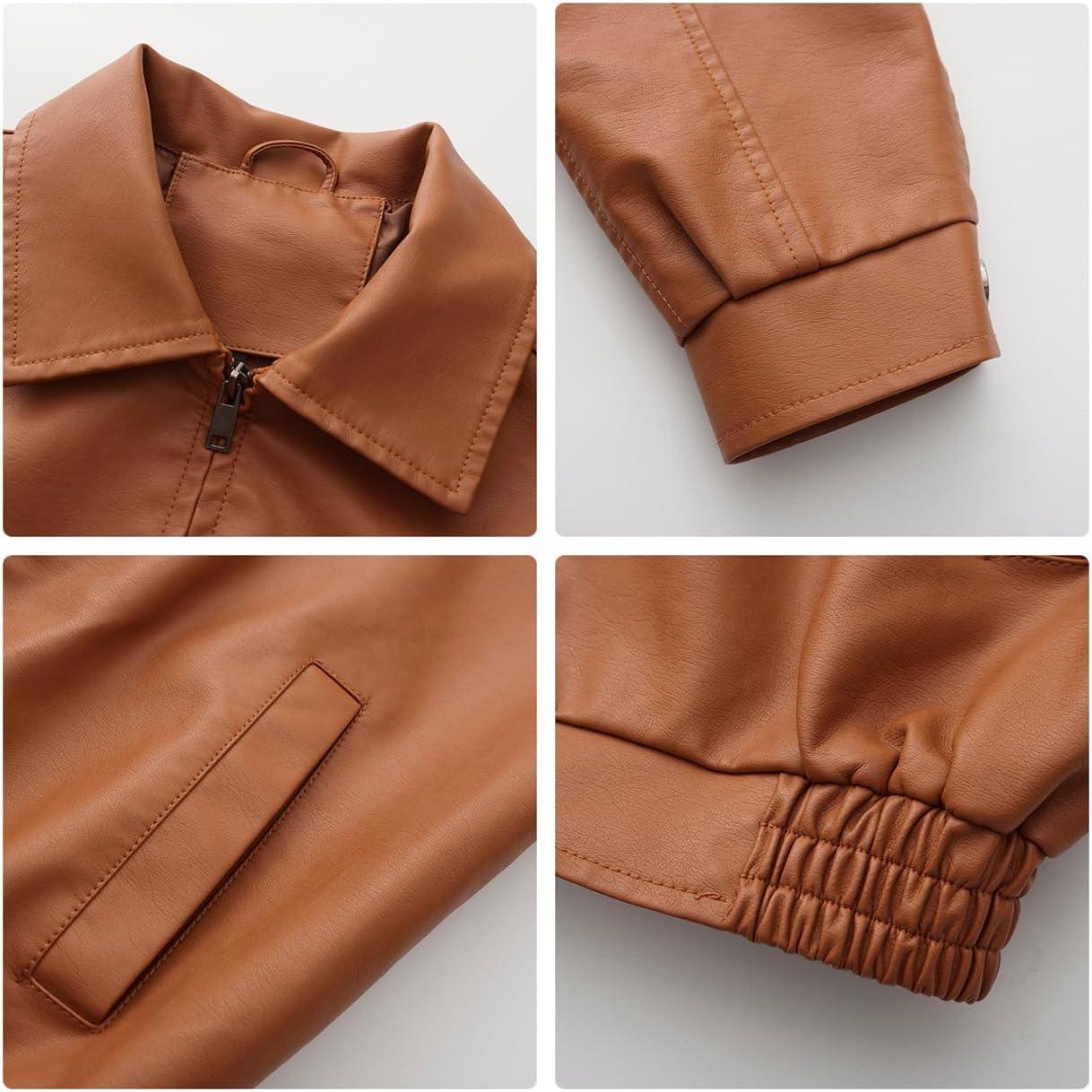 imagehathne Womens Oversized Leather Jackets Faux Zip Up Fall Fashion Motorcycle Jackets Coats Winter ClothesCamel