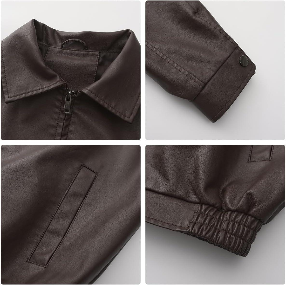 imagehathne Womens Oversized Leather Jackets Faux Zip Up Fall Fashion Motorcycle Jackets Coats Winter ClothesCoffee