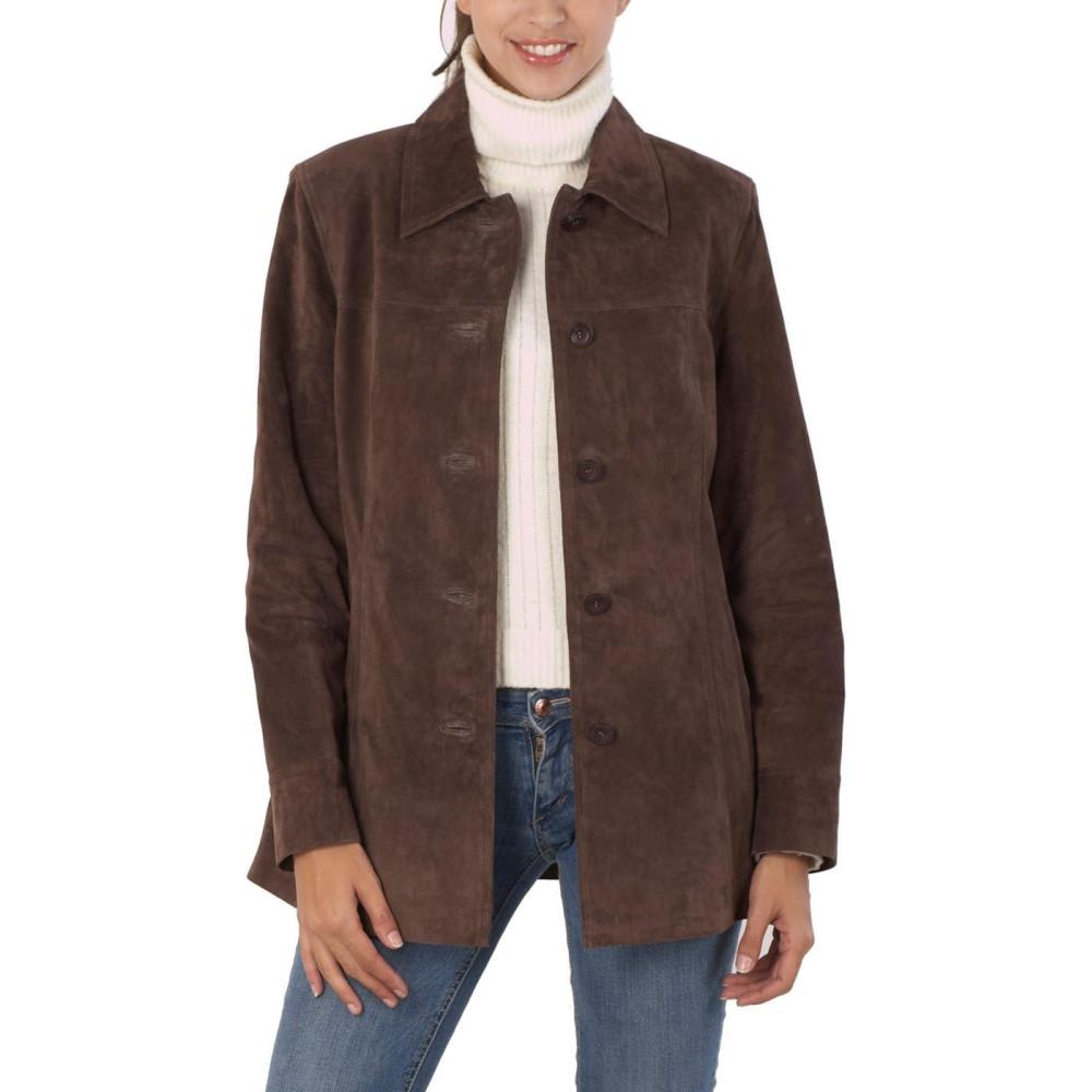 imageBGSD Women Anna Suede Leather Car Coat Also available in Plus Size amp PetiteBrown