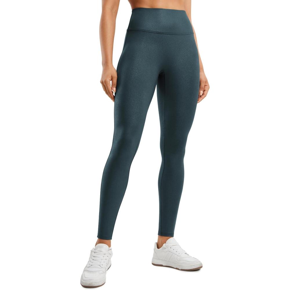 imageCRZ YOGA No Front Seam Faux Leather Leggings 28 Butterluxe Matte High Waist Stretch Tights Womens Pleather PantsForest Dark Green Foil Pattern