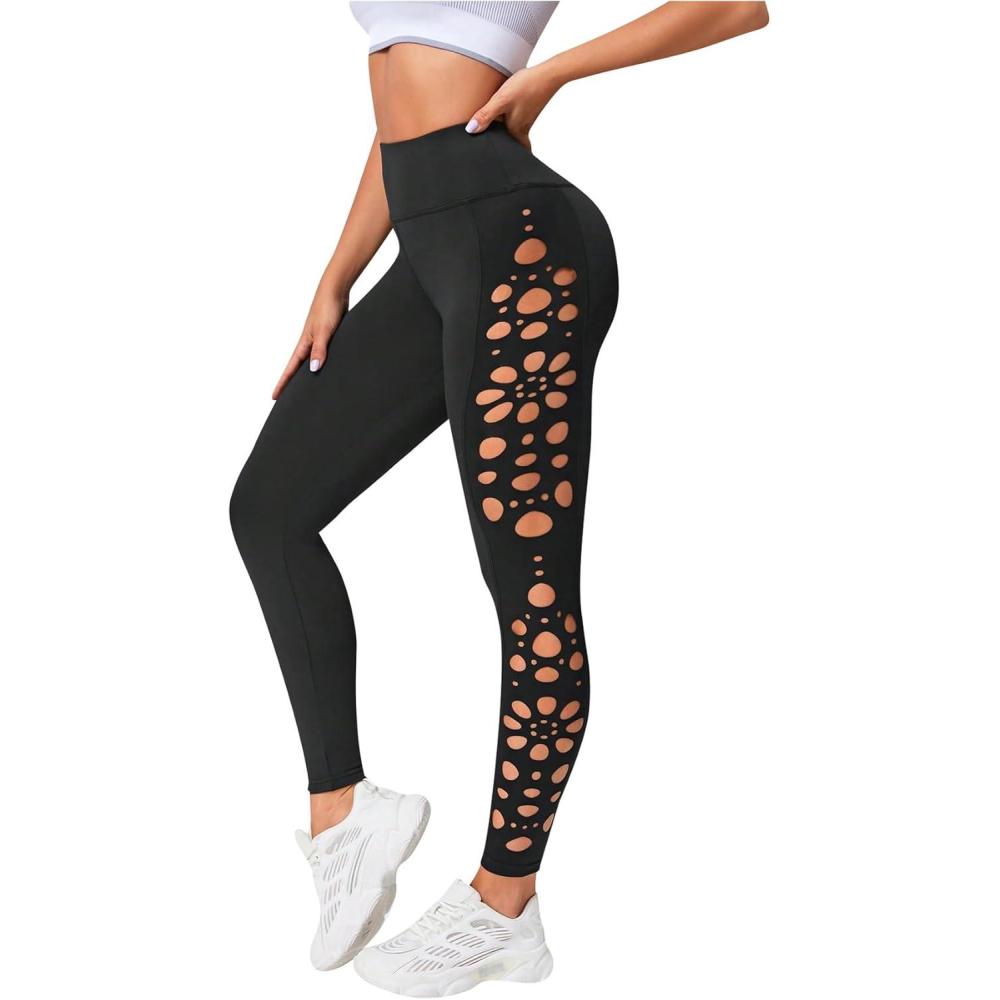 imageMakeMeChic Womens Cut Out Sexy Leggings Criss Cross Skinny Pants Party ClubwearBlack F