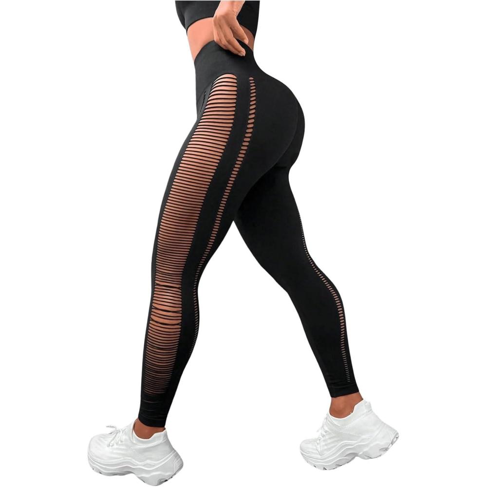 imageMakeMeChic Womens Cut Out Sexy Leggings Criss Cross Skinny Pants Party ClubwearBlack H