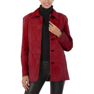 BGSD Women Anna Suede Leather Car Coat (Also available in Plus Size & Petite)(Red)