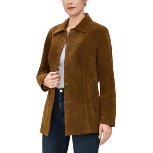 BGSD Women Anna Suede Leather Car Coat (Also available in Plus Size & Petite)(Tobacco)