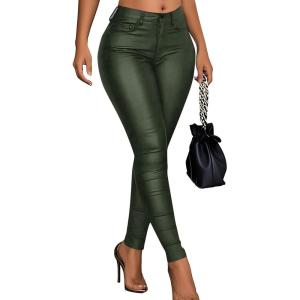 Benfoly Leather Pants for Women High Waisted Skinny Tummy Control Thick Thermal Lined Stretch Sexy Push Up Pleather Leggings(Army Green)