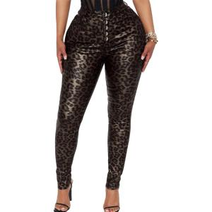 Benfoly Leather Pants for Women High Waisted Skinny Tummy Control Thick Thermal Lined Stretch Sexy Push Up Pleather Leggings(Leopard)