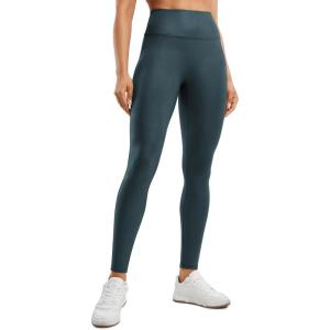 CRZ YOGA No Front Seam Faux Leather Leggings 28″ – Butterluxe Matte High Waist Stretch Tights Womens Pleather Pants(Forest Dark Green Foil Pattern)