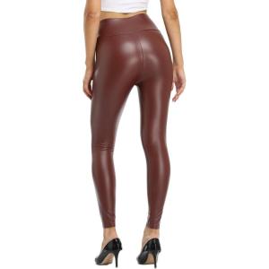 Kotii Women’s Soft Faux Leather Leggings High Waisted Leather Pants PU Slim Pleather Pants Tights(Fleece Lined-816brown)