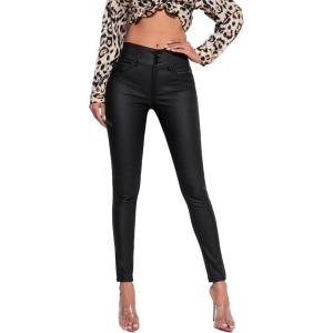 Lover Premium Women’s Faux Leather Stretchy Skinny Jeggings Coated Faux Leather Legging Pants Mid Waisted(Black)