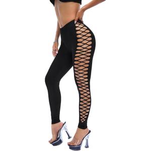 MakeMeChic Women’s Cut Out Sexy Leggings Criss Cross Skinny Pants Party Clubwear(Black)