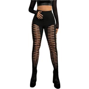 MakeMeChic Women’s Cut Out Sexy Leggings Criss Cross Skinny Pants Party Clubwear(Black D)