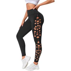 MakeMeChic Women’s Cut Out Sexy Leggings Criss Cross Skinny Pants Party Clubwear(Black F)