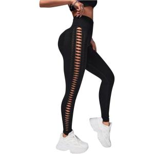MakeMeChic Women’s Cut Out Sexy Leggings Criss Cross Skinny Pants Party Clubwear(Black G)