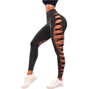 MakeMeChic Women’s Cut Out Sexy Leggings Criss Cross Skinny Pants Party Clubwear(Grey)