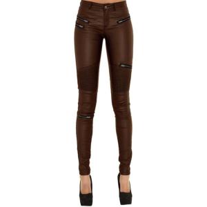 SHOWADAY Women’s Sexy Stretchy PU Leather Slim Fit Rider Pants Skinny Leggings(Brown)