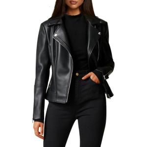 Women Leather Jacket, Buttery Soft Faux Leather Motorcycle Moto Biker Short Jacket, Stretchy Sleeve Asymmetrical Stylish Coat(Black)