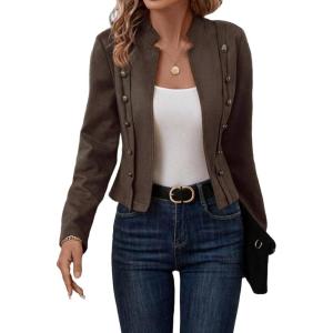 Women’s Faux Suede Jackets Cropped Blazer 2026 Fall Casual Business Long Sleeve Coat(Dark Coffee)