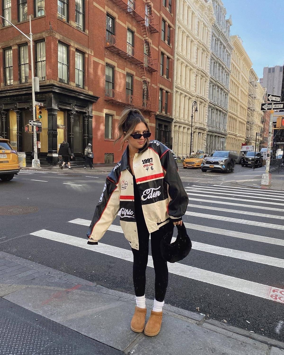 imageAelfric Eden Faux Leather Racing Jacket Oversized Motorcycle Biker Racer Jackets Streetwear UnisexApricot
