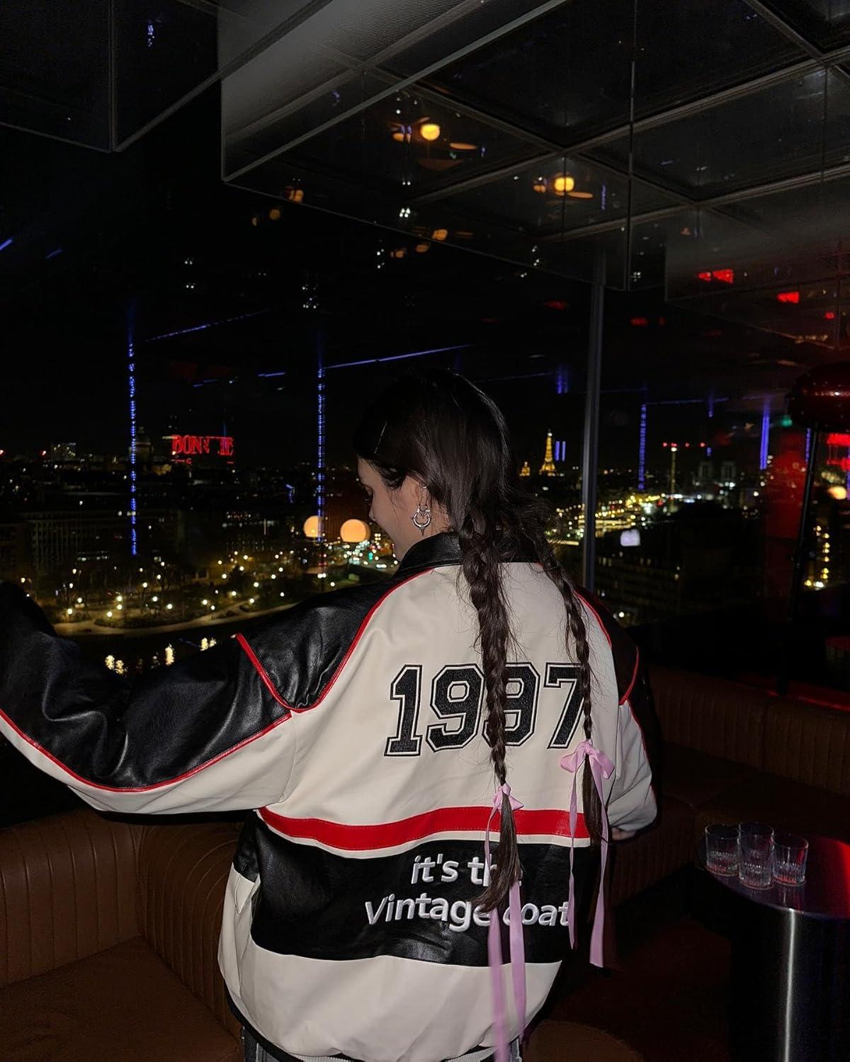 imageAelfric Eden Faux Leather Racing Jacket Oversized Motorcycle Biker Racer Jackets Streetwear UnisexApricot