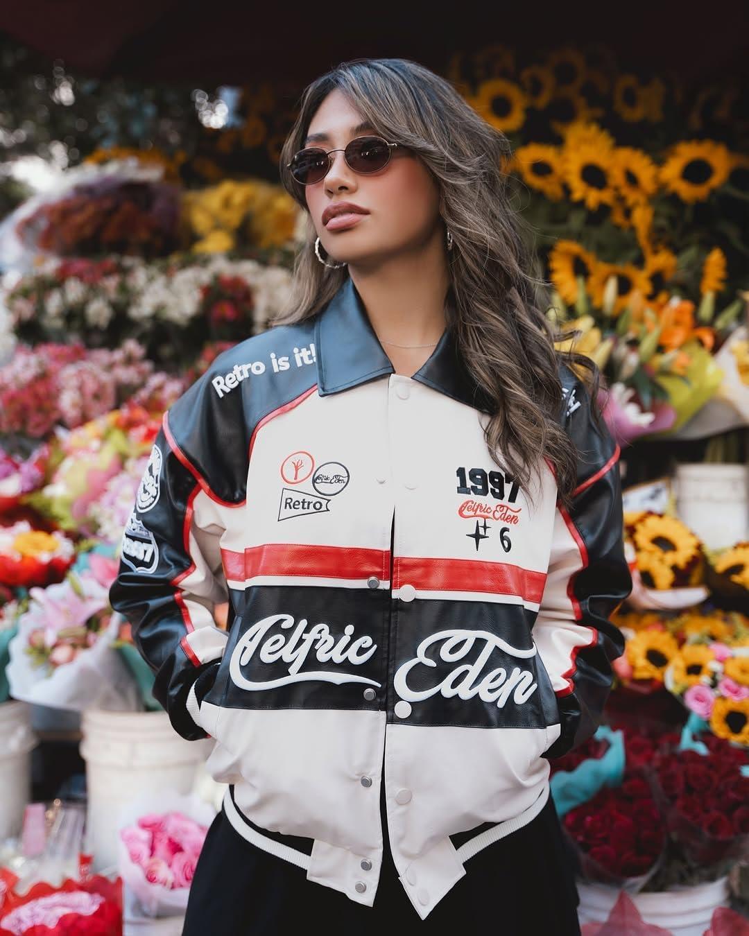 imageAelfric Eden Faux Leather Racing Jacket Oversized Motorcycle Biker Racer Jackets Streetwear UnisexApricot