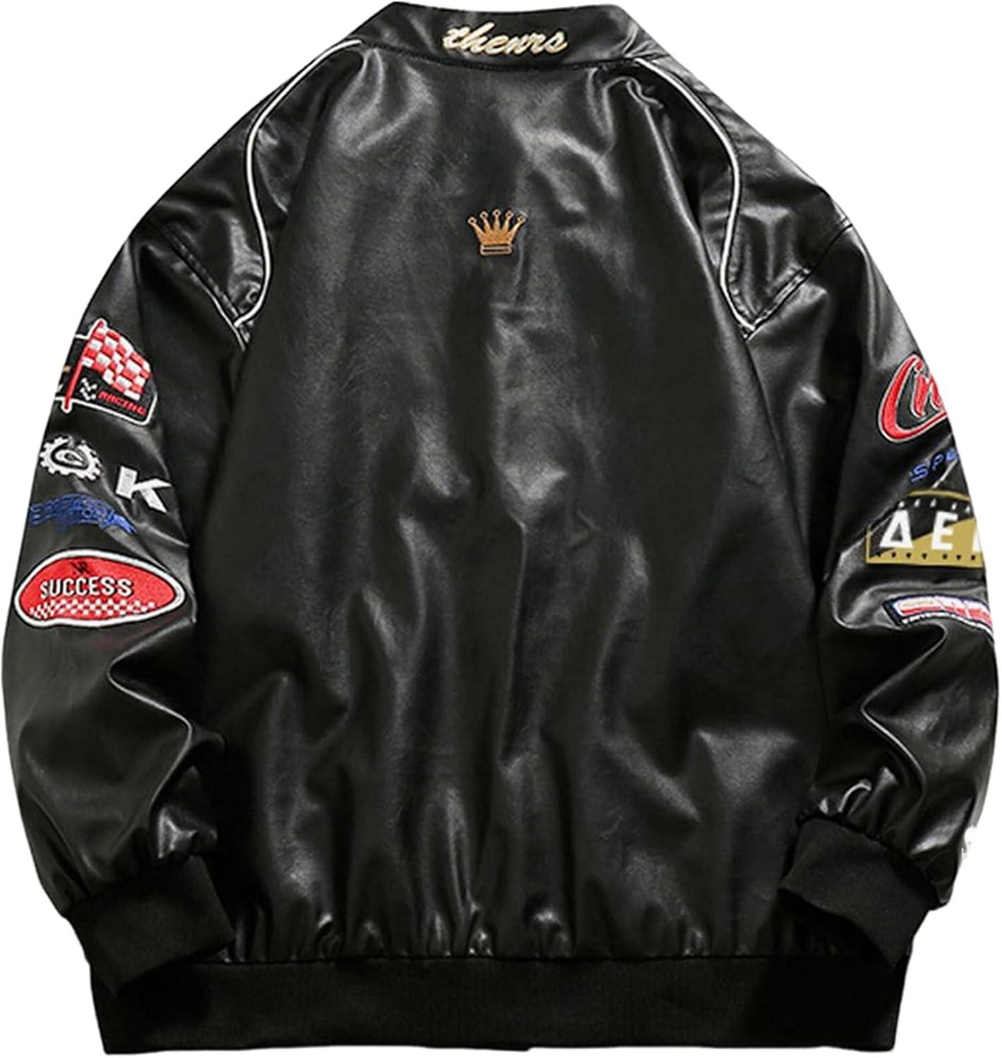 imageAelfric Eden Faux Leather Racing Jacket Oversized Motorcycle Biker Racer Jackets Streetwear UnisexBlack