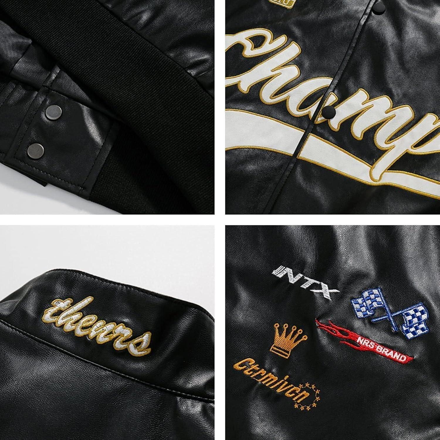 imageAelfric Eden Faux Leather Racing Jacket Oversized Motorcycle Biker Racer Jackets Streetwear UnisexBlack