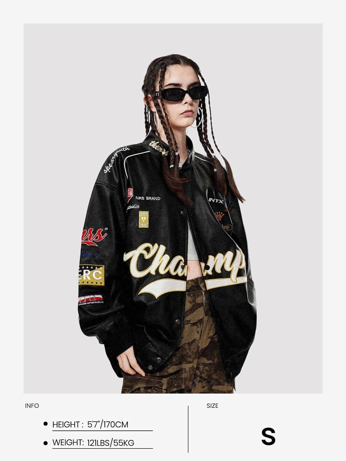 imageAelfric Eden Faux Leather Racing Jacket Oversized Motorcycle Biker Racer Jackets Streetwear UnisexBlack