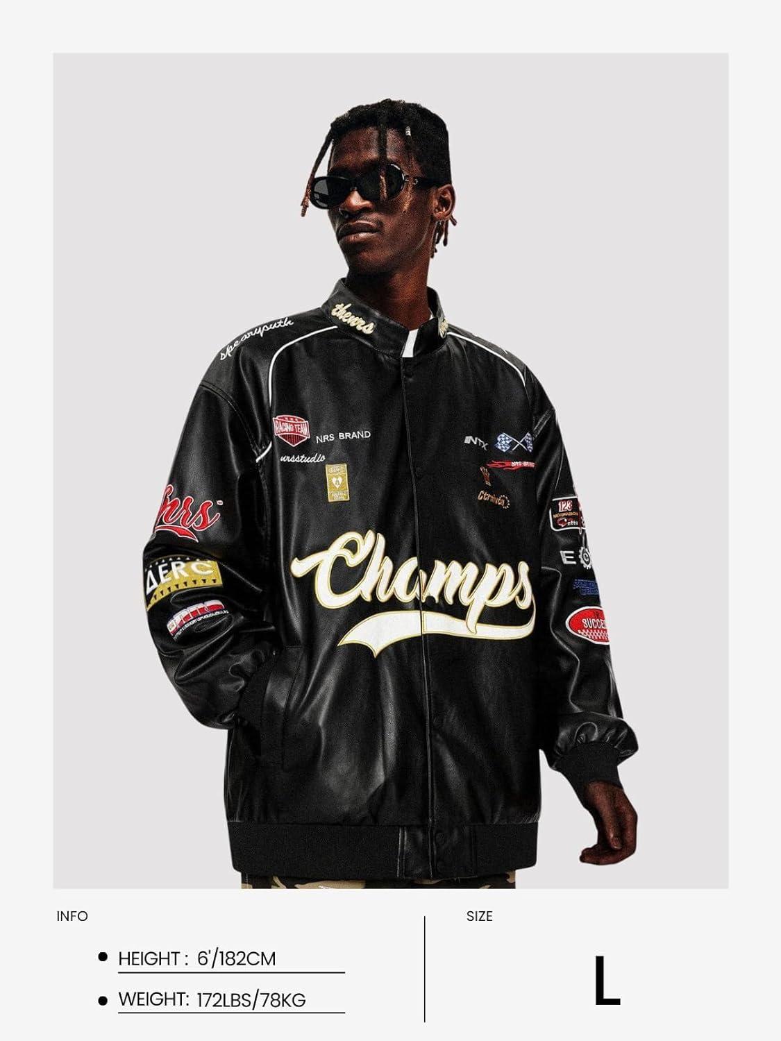 imageAelfric Eden Faux Leather Racing Jacket Oversized Motorcycle Biker Racer Jackets Streetwear UnisexBlack