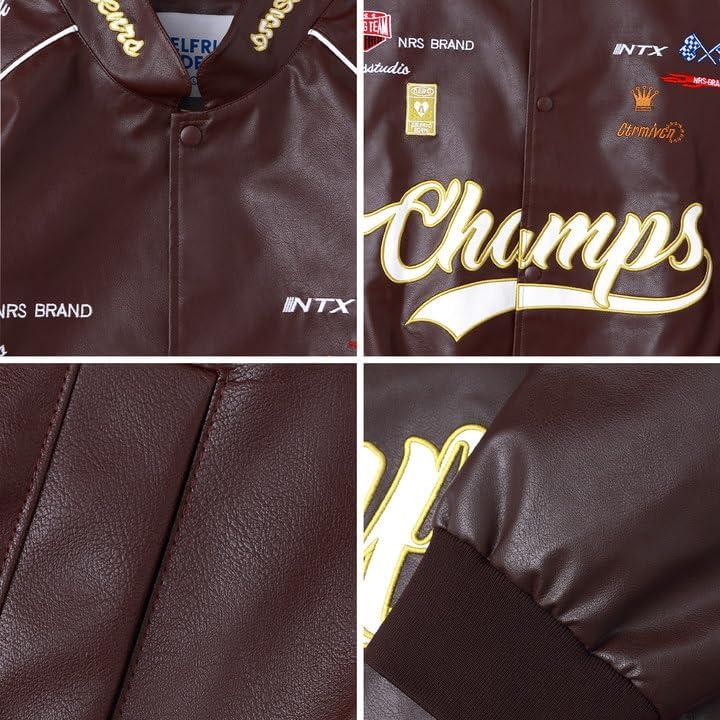 imageAelfric Eden Faux Leather Racing Jacket Oversized Motorcycle Biker Racer Jackets Streetwear UnisexBrown