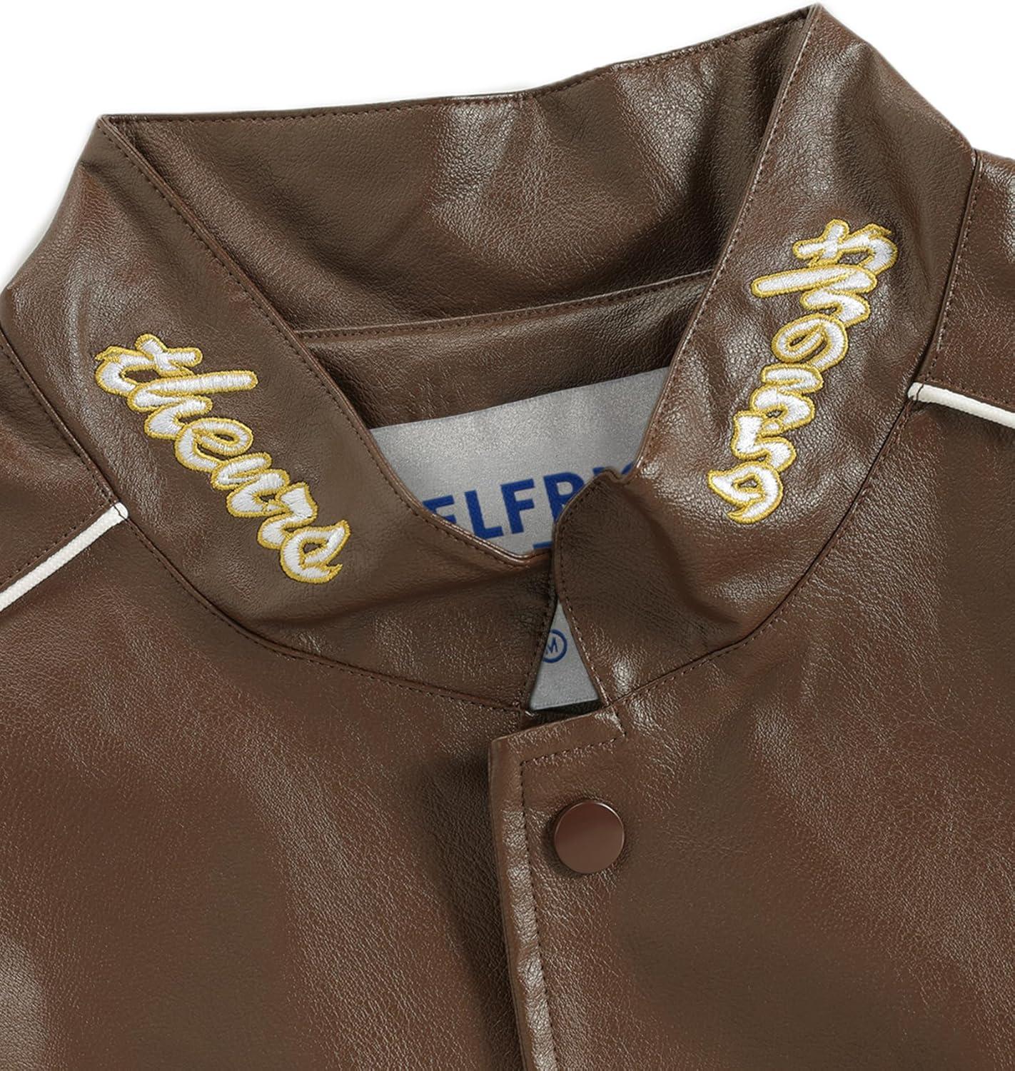 imageAelfric Eden Faux Leather Racing Jacket Oversized Motorcycle Biker Racer Jackets Streetwear UnisexDark Brown