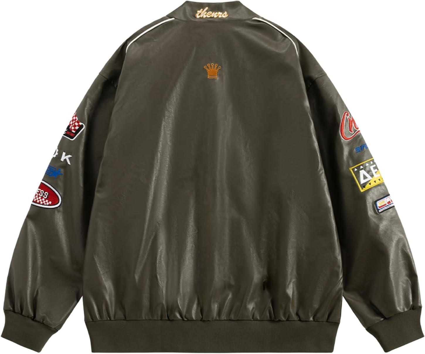 imageAelfric Eden Faux Leather Racing Jacket Oversized Motorcycle Biker Racer Jackets Streetwear UnisexGreen