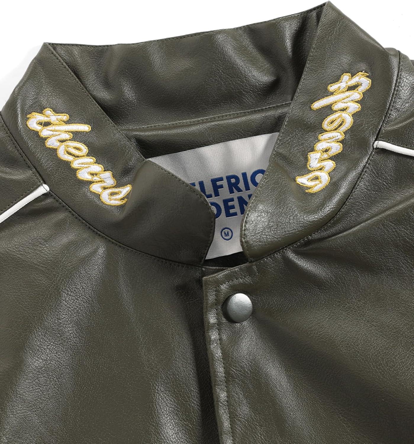 imageAelfric Eden Faux Leather Racing Jacket Oversized Motorcycle Biker Racer Jackets Streetwear UnisexGreen