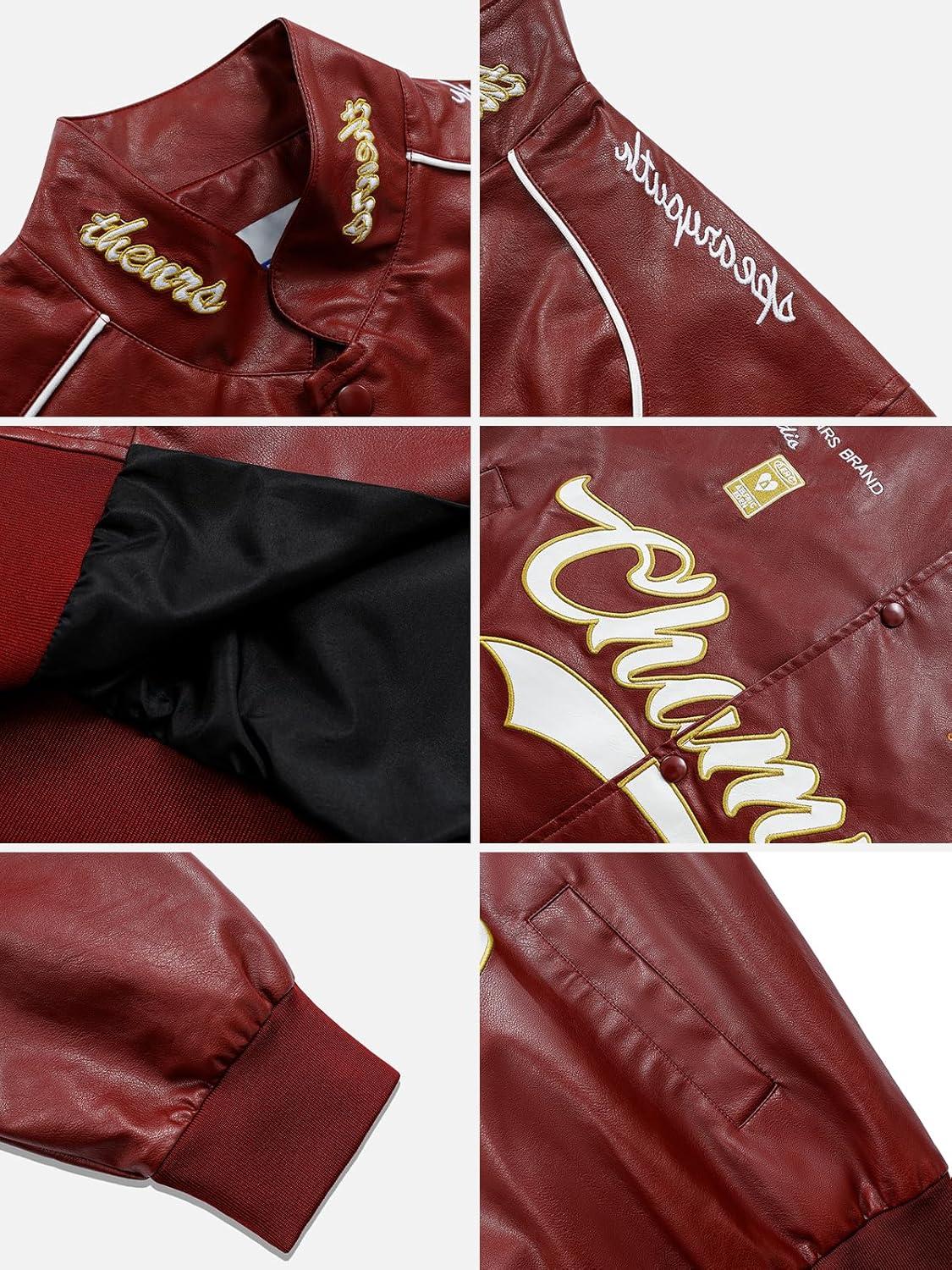 imageAelfric Eden Faux Leather Racing Jacket Oversized Motorcycle Biker Racer Jackets Streetwear UnisexRed