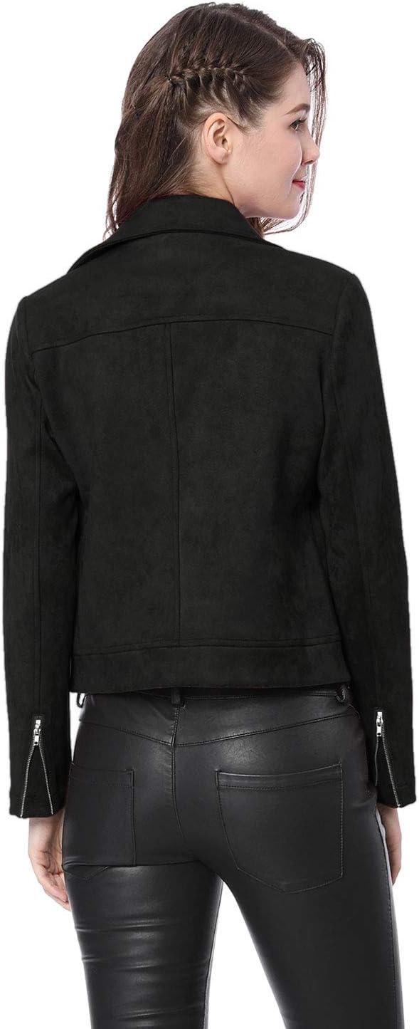 imageAllegra K Womens Short Soft Zip Up Faux Suede Biker Moto JacketBlack