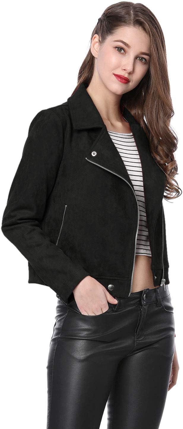 imageAllegra K Womens Short Soft Zip Up Faux Suede Biker Moto JacketBlack