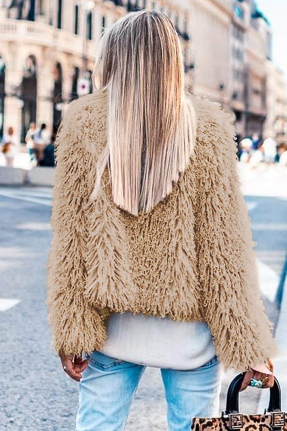 imageAoang Womens 2026 Winter Coats Fleece Cropped Jacket Faux Fur Long Sleeve Shaggy Warm Outerwear Fall ClothesNude