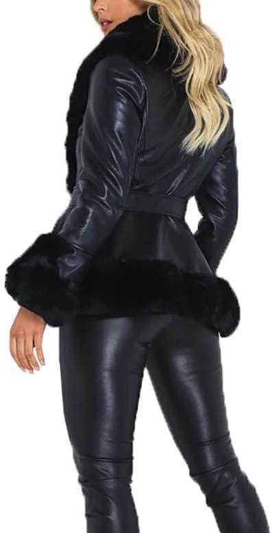 imageAurgelmir Womens Faux Leather Jacket Coat ShortLong Parka Coat with Fur Collar OutwearBlack