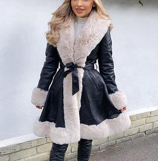 imageAurgelmir Womens Faux Leather Jacket Coat ShortLong Parka Coat with Fur Collar OutwearBlackbeige Long