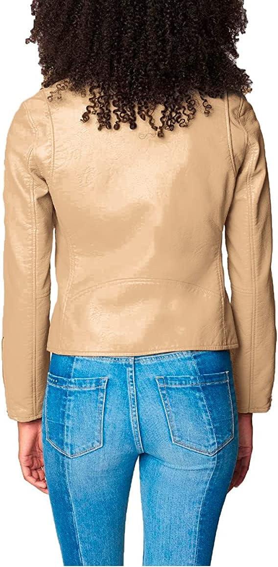 imageBLANKNYC Womens Luxury Clothing Semi Fitted Vegan Leather Motorcycle JacketNatural Light