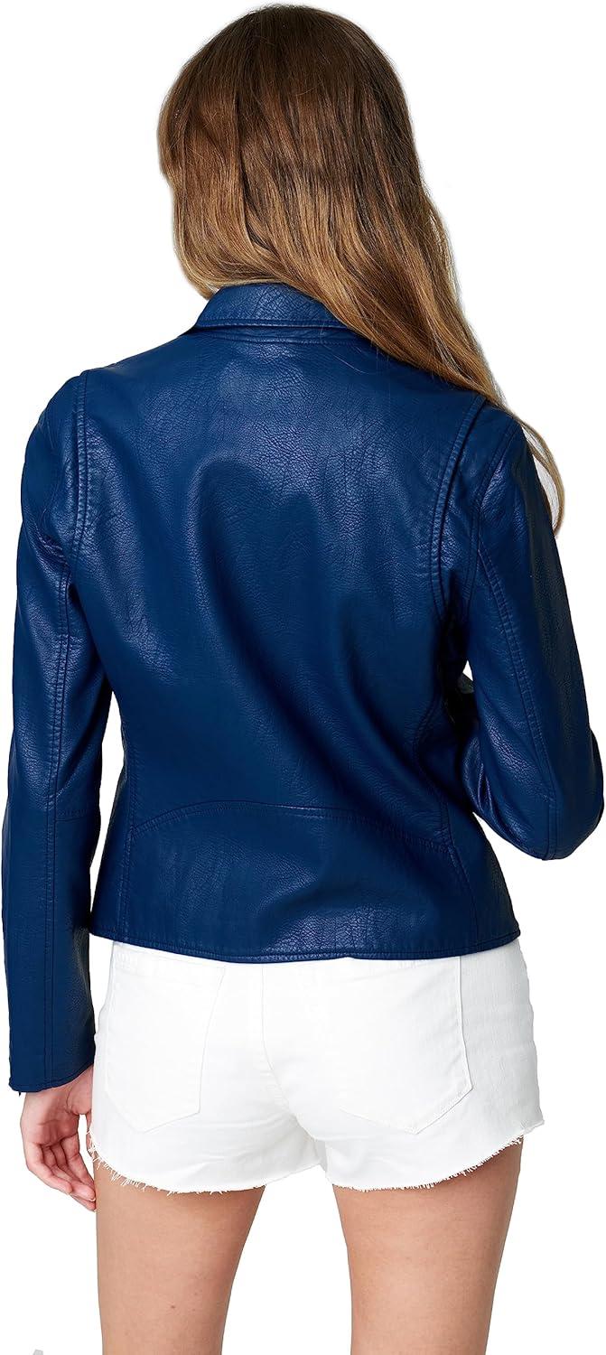 imageBLANKNYC Womens Luxury Clothing Semi Fitted Vegan Leather Motorcycle JacketNavy