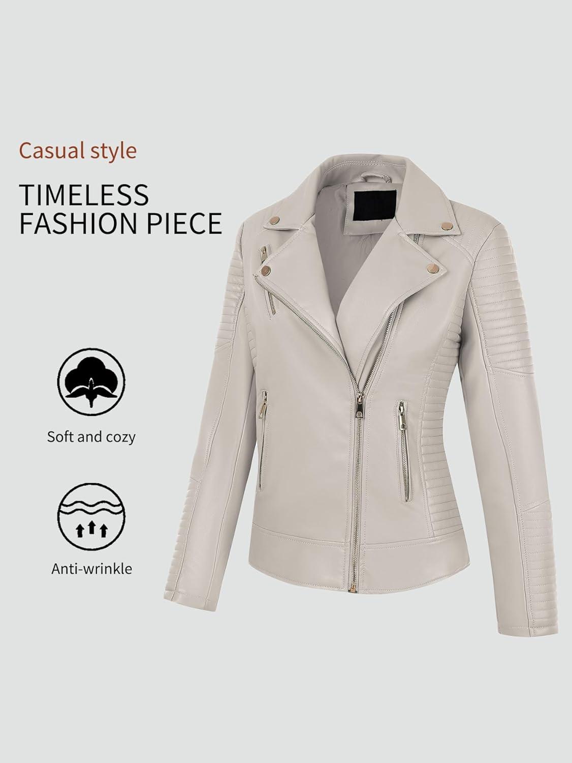 imageBellivera Womens Faux Leather Casual Jacket 2025 Spring Trendy Motorcycle Outfits Lightweight Classic CoatBeige