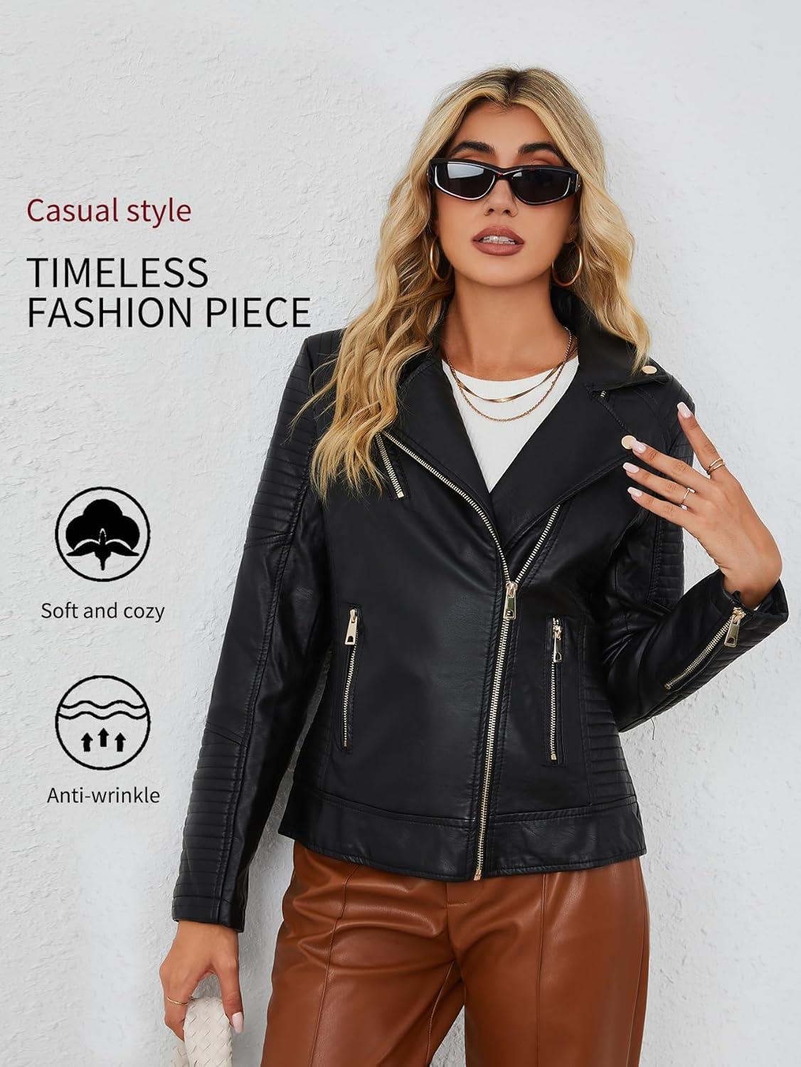 imageBellivera Womens Faux Leather Casual Jacket 2025 Spring Trendy Motorcycle Outfits Lightweight Classic CoatBlack
