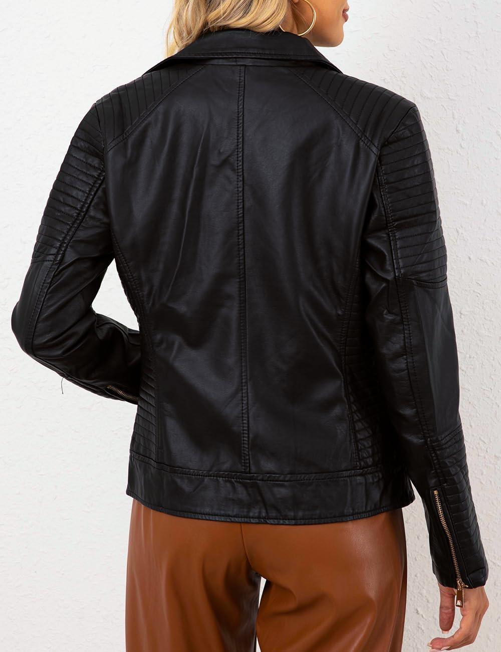 imageBellivera Womens Faux Leather Casual Jacket 2025 Spring Trendy Motorcycle Outfits Lightweight Classic CoatBlack