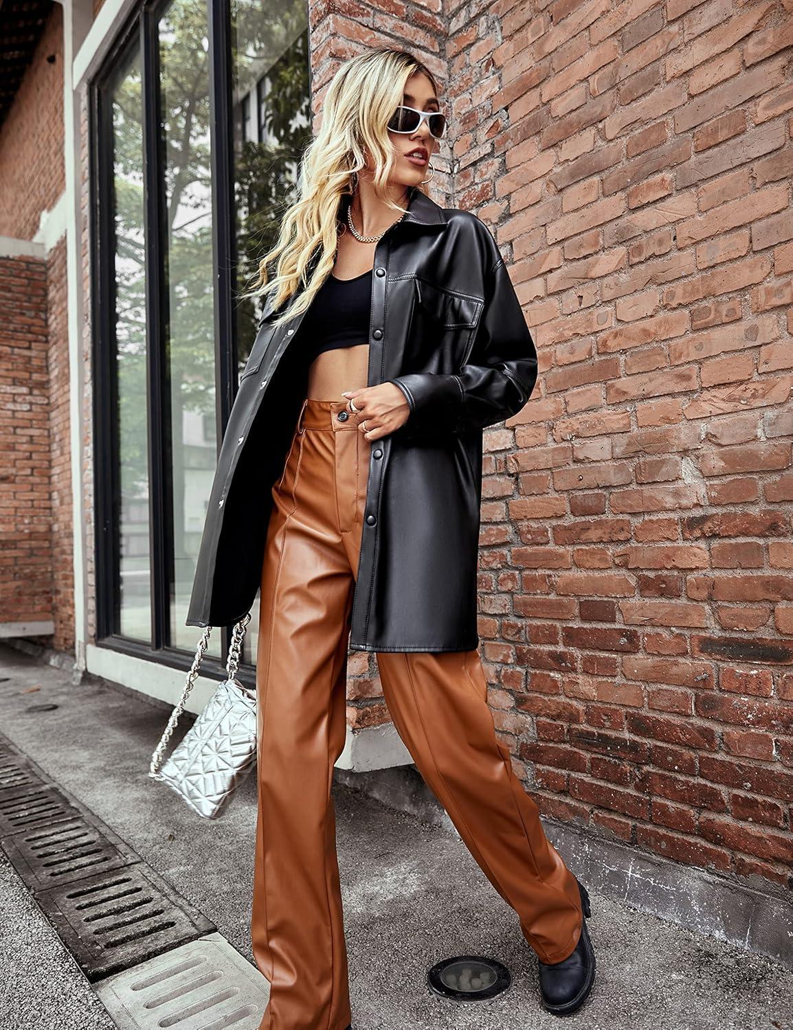 imageBellivera Womens Faux Leather Casual Jacket 2025 Spring Trendy Motorcycle Outfits Lightweight Classic CoatBlack Midlength Jacket