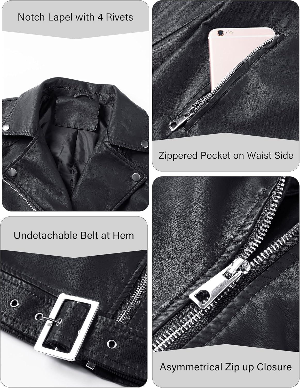 imageBellivera Womens Faux Leather Casual Jacket 2025 Spring Trendy Motorcycle Outfits Lightweight Classic CoatBlack With Belt