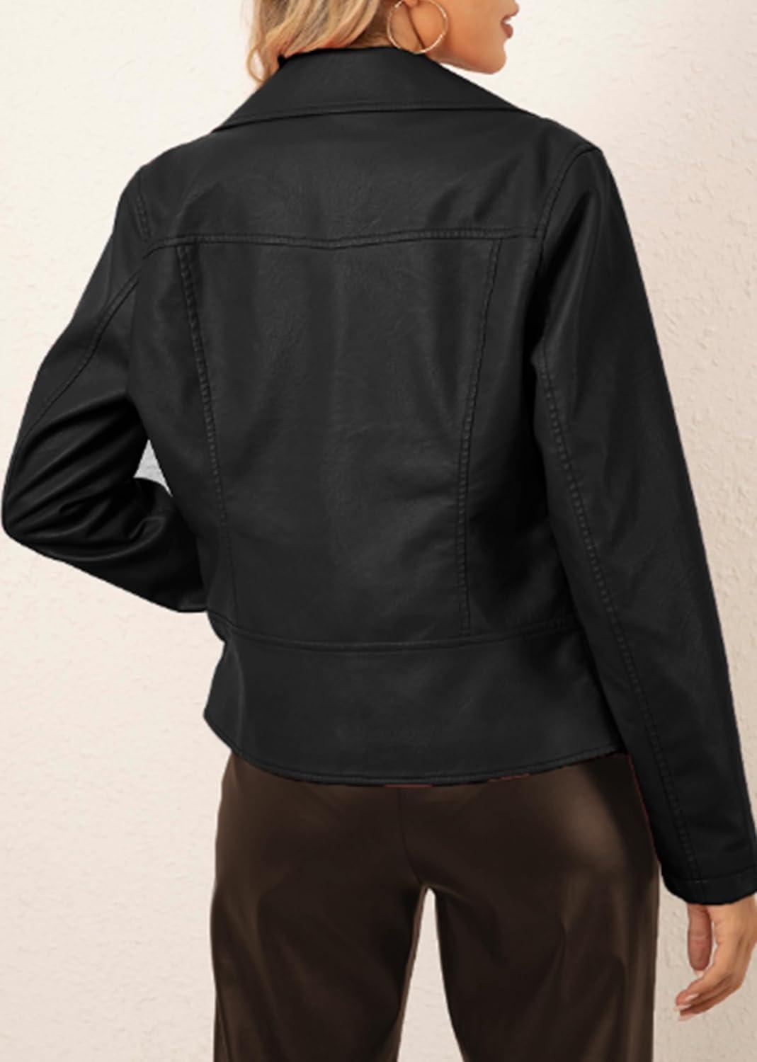 imageBellivera Womens Faux Leather Casual Jacket 2025 Spring Trendy Motorcycle Outfits Lightweight Classic CoatBlack With Belt